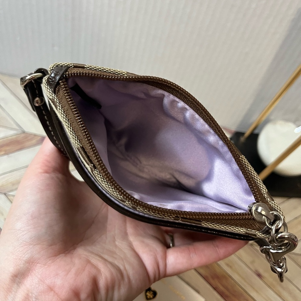 Coach Brown Signature Canvas Wristlet - Picture 7 of 8
